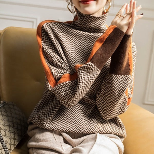 Emma™ | Sweater with High Collar and Contrasting Stripes