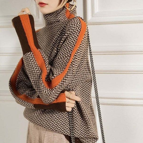 Emma™ | Sweater with High Collar and Contrasting Stripes