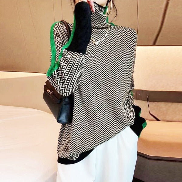 Emma™ | Sweater with High Collar and Contrasting Stripes