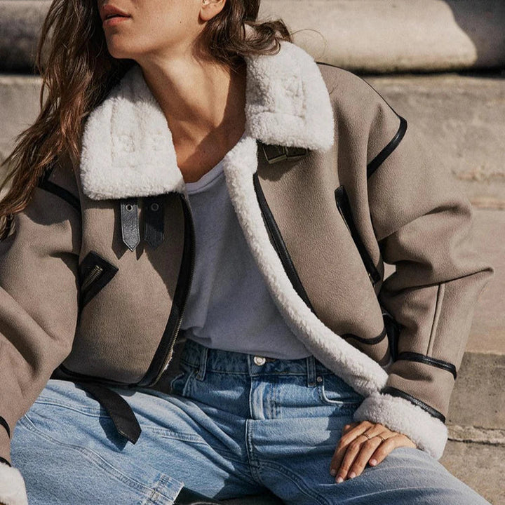 Paula | Versatile Khaki Leather Jacket