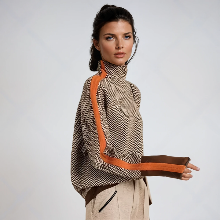 Emma™ | Sweater with High Collar and Contrasting Stripes