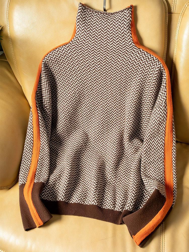 Emma™ | Sweater with High Collar and Contrasting Stripes
