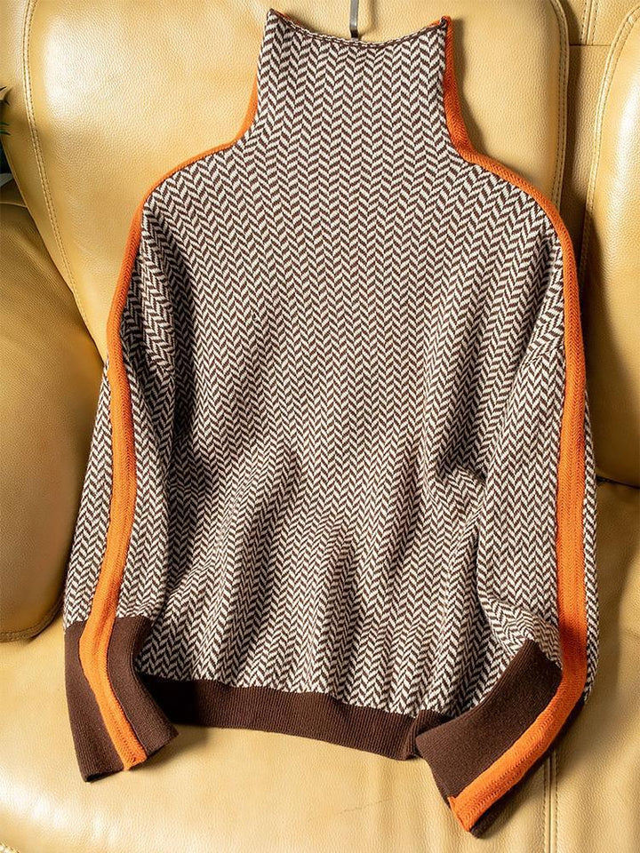 Emma™ | Sweater with High Collar and Contrasting Stripes
